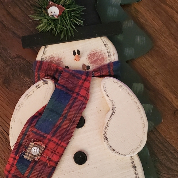 Wood Snowman Primitive Christmas Wall Hanging Decor Plaque Country Folk Art 16" - Picture 2 of 5